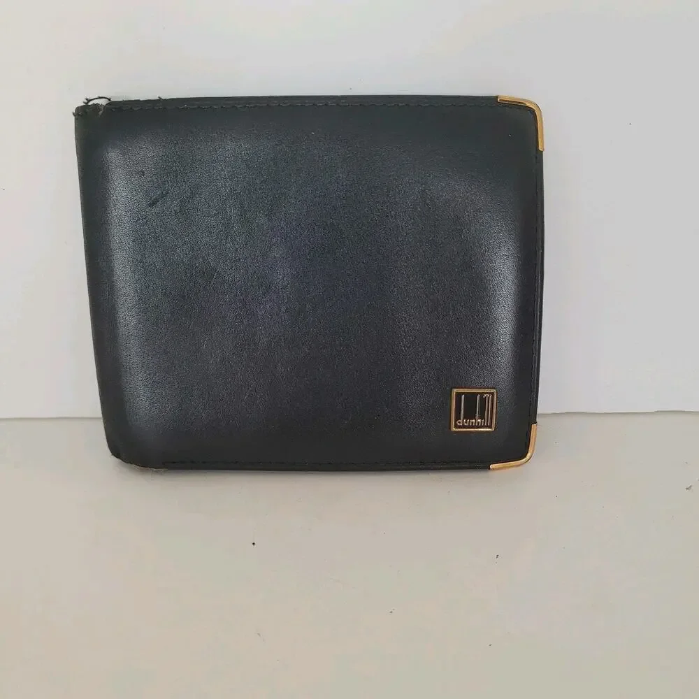 Dunhill Designer Mens Wallet Black Bifold Leather Folding Compact Medium Logo